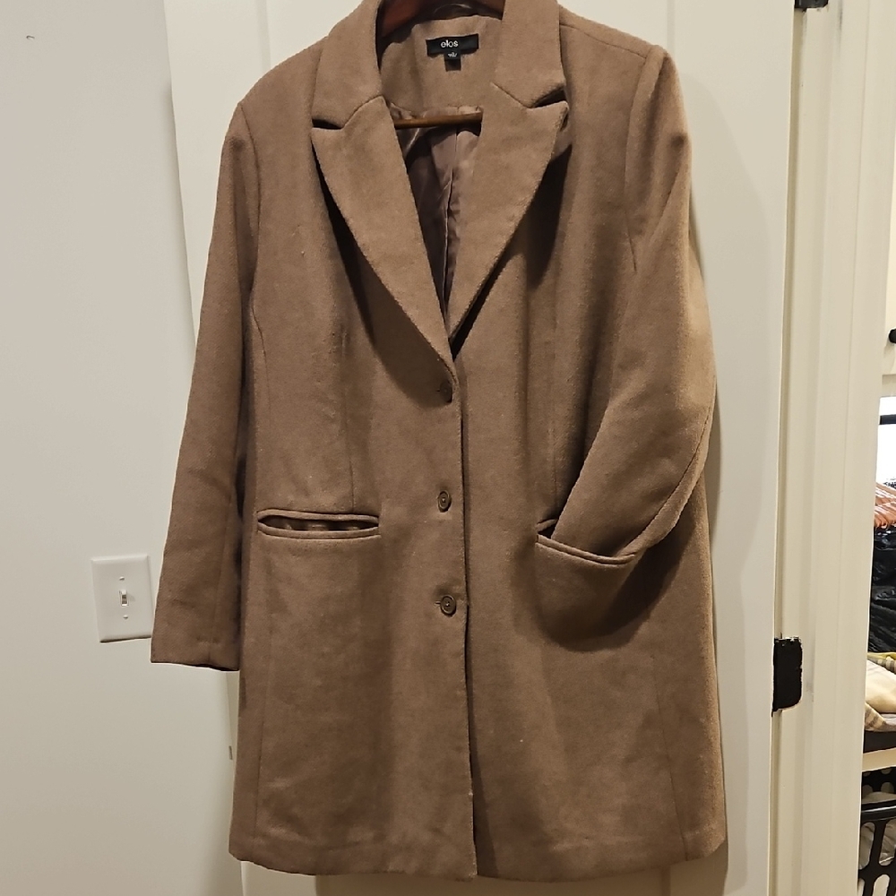 Ellos Camel Wool Blend Swing Coat - Size 22